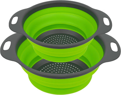 AUAUY 2 PCS Collapsible Colander Set, Square Silicone Folding Colander with Plastic Handles, Eco-Friendly Large Hole Kitchen Strainer for Draining Pasta Vegetables Fruits-1 Large and 1 Small