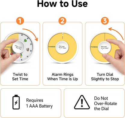 60-Minute Visual Timer, Twist to Set, Loud Battery-Powered Alarm, High-Visibility Rotary Countdown Dial for Kitchen, Work, Study & Time Management (Orange)