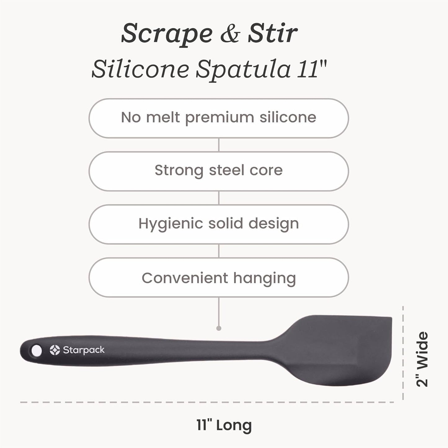 Starpack 'Scrape and Stir' Silicone Rubber Spatula Set (4-Piece) - LFGB Non Toxic, 600°F Heat Resistant, BPA-Free, One-Piece Kitchen Baking Spatulas - Dishwasher Safe for Nonstick Cookware Earthy Pink