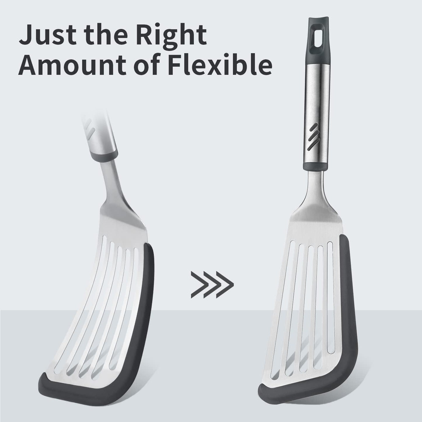 Silicone Spatula - Fish Spatula for Non Stick Frying Pan - Flexible Slotted Turner for Cooking and Flipping - Stainless Steel Egg Flipper with Silicone Edge - Heat Resistant - Dishwasher Safe