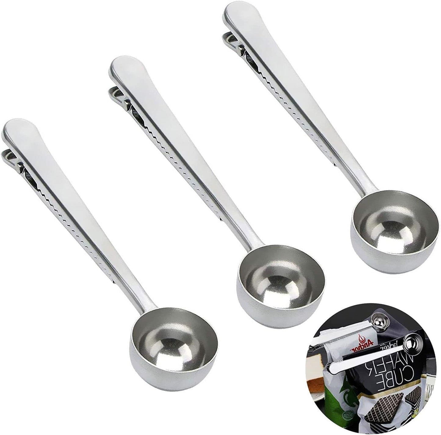 Coffee Scoop Clip Stainless Steel Tablespoon Coffee Spoon With long handle Multifunction Sealing Bag Clip For Tea, Coffee, Protein Powder, Instant Drinks, Kitchen Tools