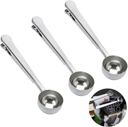 Coffee Scoop Clip Stainless Steel Tablespoon Coffee Spoon With long handle Multifunction Sealing Bag Clip For Tea, Coffee, Protein Powder, Instant Drinks, Kitchen Tools
