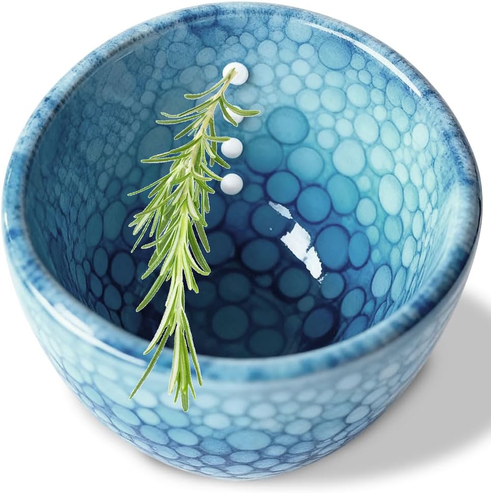 Herb Stripper Bowl, 2026 New Ceramic Herb Stripper with 4 Sizes of Round Holes, Efficient Herb Peeling Cup for Kitchen (White, Resin Version)