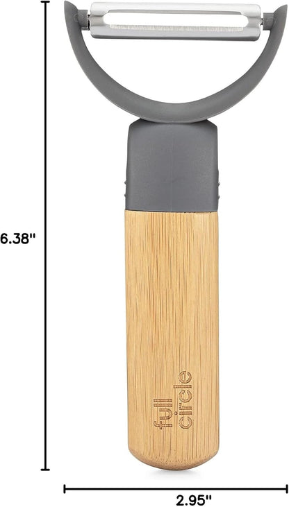 Full Circle Peel Good Collection Straight Peeler – Bamboo and Stainless Steel Fruit and Vegetable Peeler – Removable Swivel Head - Kitchen Tool for Carrots, Apples, Potatoes and More