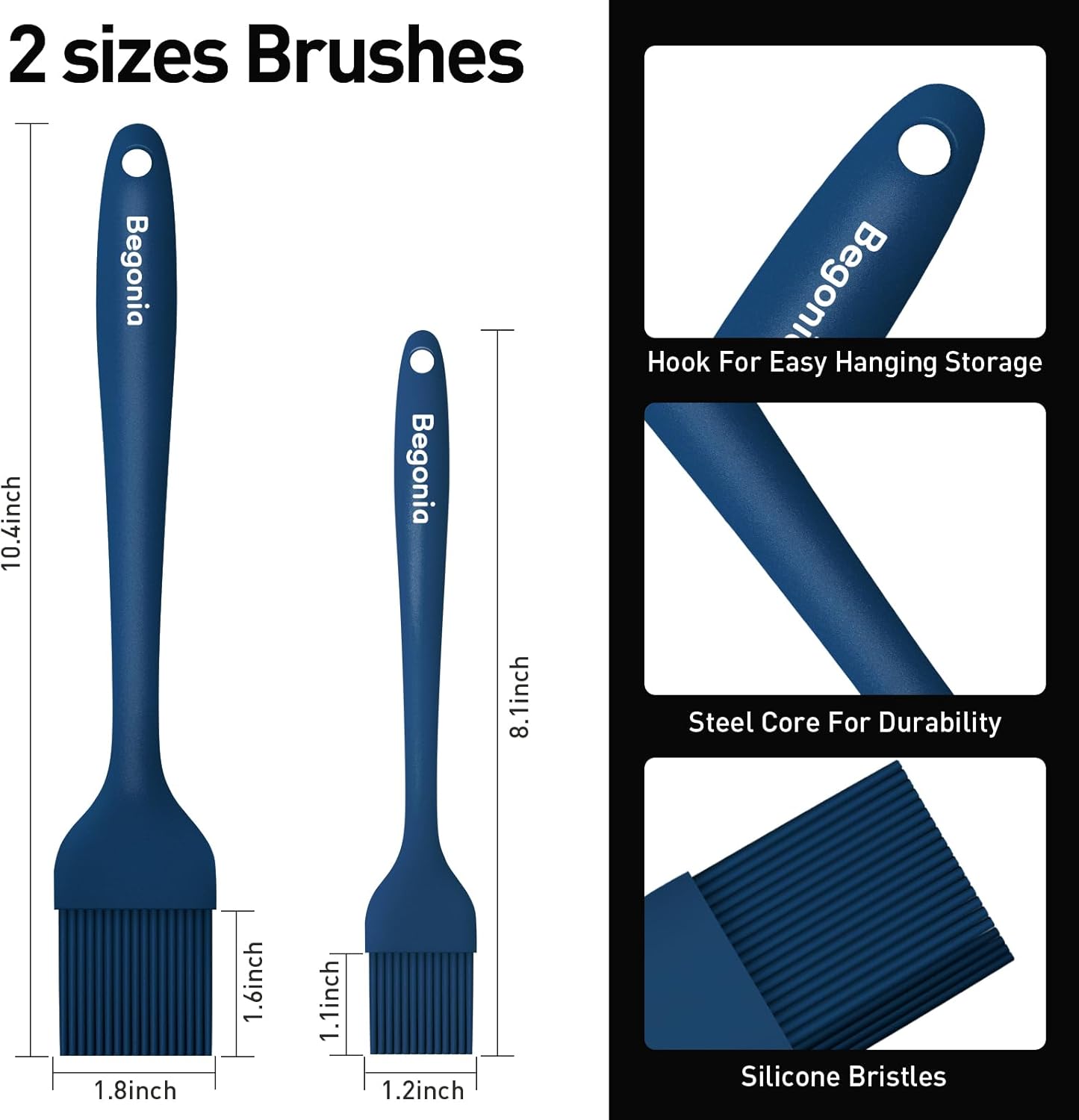 Begonia Silicone Basting Pastry Brush-2pcs Heat Resistant Cooking Brush for Oil, Sauce, Butter, BBQ, Grill and Marinade, BPA Free, Dishwasher Safe （Red）