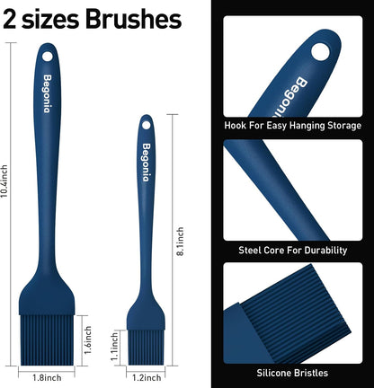 Begonia Silicone Basting Pastry Brush-2pcs Heat Resistant Cooking Brush for Oil, Sauce, Butter, BBQ, Grill and Marinade, BPA Free, Dishwasher Safe （Red）
