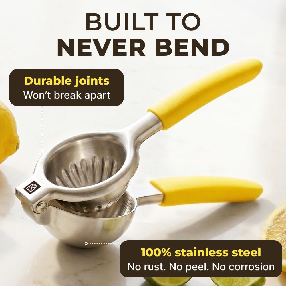 Large Lemon Squeezer Stainless Steel Press - Non-Slip Grip, Heavy Duty, Manual Design - Effortless Pro-Grade Lemon, Lime, Orange, and Citrus Fruit Hand Held Lemon Juicer Squeezer - No Seeds, Max Juice