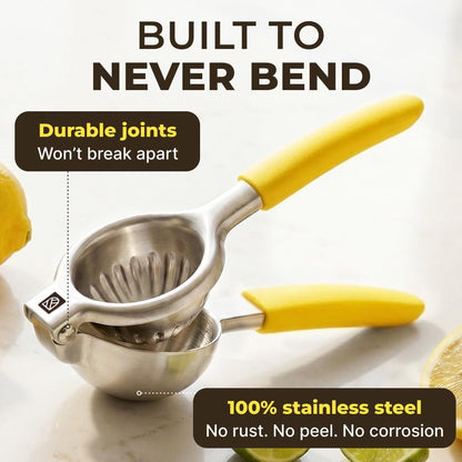 Large Lemon Squeezer Stainless Steel Press - Non-Slip Grip, Heavy Duty, Manual Design - Effortless Pro-Grade Lemon, Lime, Orange, and Citrus Fruit Hand Held Lemon Juicer Squeezer - No Seeds, Max Juice