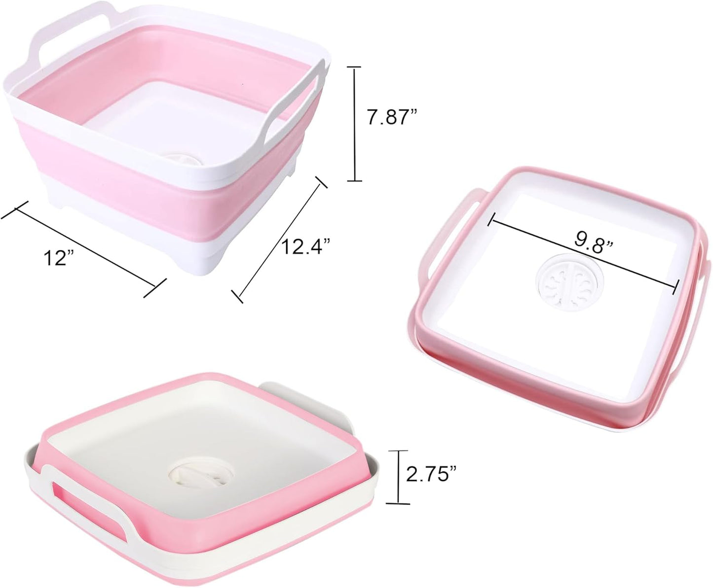 9L (2.4Gal) Dish Basin Collapsible with Drain Plug , Space Saveing Kitchen Storage Tray Dish Wash Basin, Portable Dish Tub, Foldable Dishpan for Camping ,RV,Green