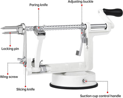 Apple Peeler, Slicer Corer Potato Peelers 3 In 1, Stainless Steel Heavy Duty Suction Cup Base And 7 Extra Blades (Red)