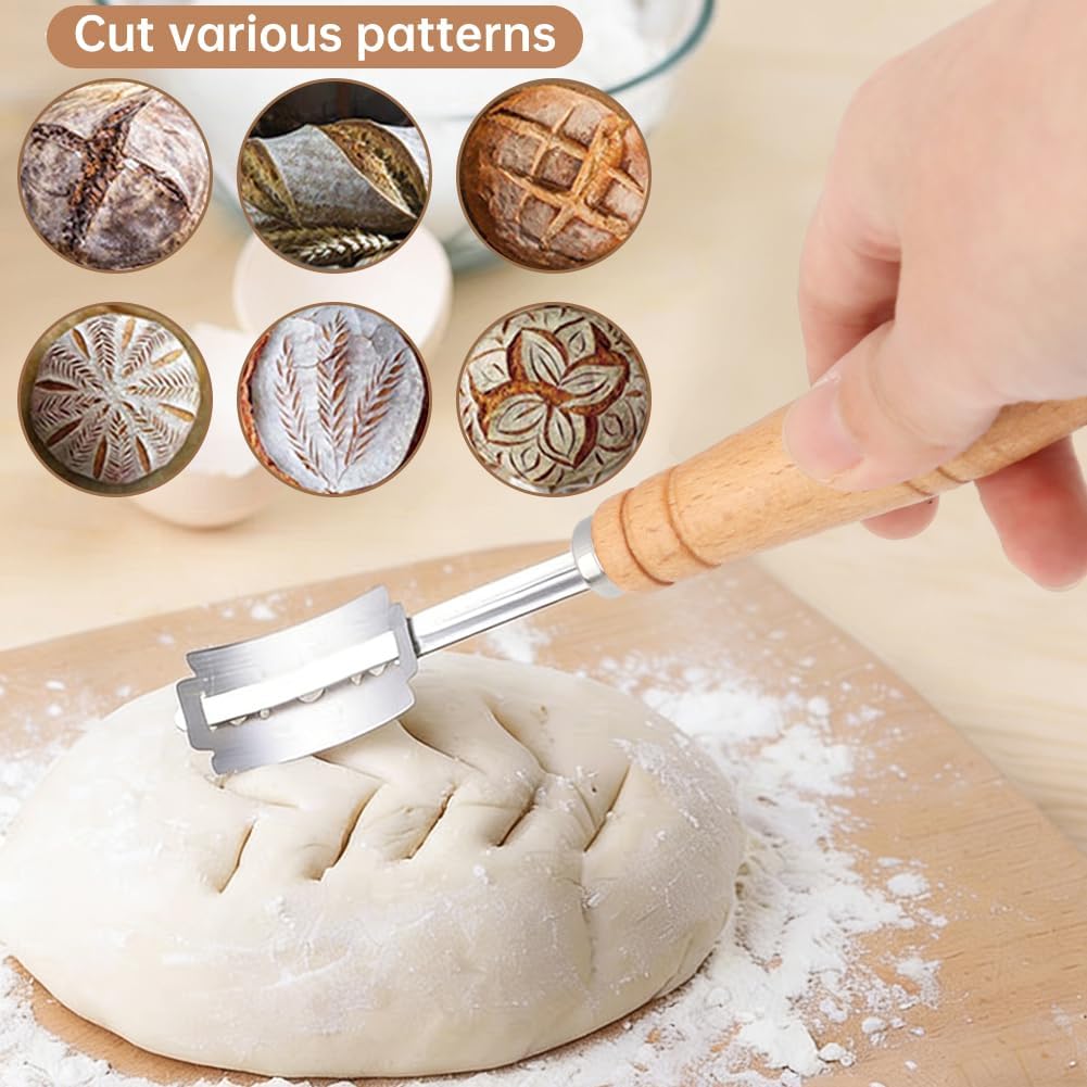 Bread Making Tools and Baking Supplies Sets,Danish Dough Whisk with Sourdough Scoring Tool for Bread Pastries Cakes and Pizzas Perfects Gift for Baker(SIZE:7 Pcs)