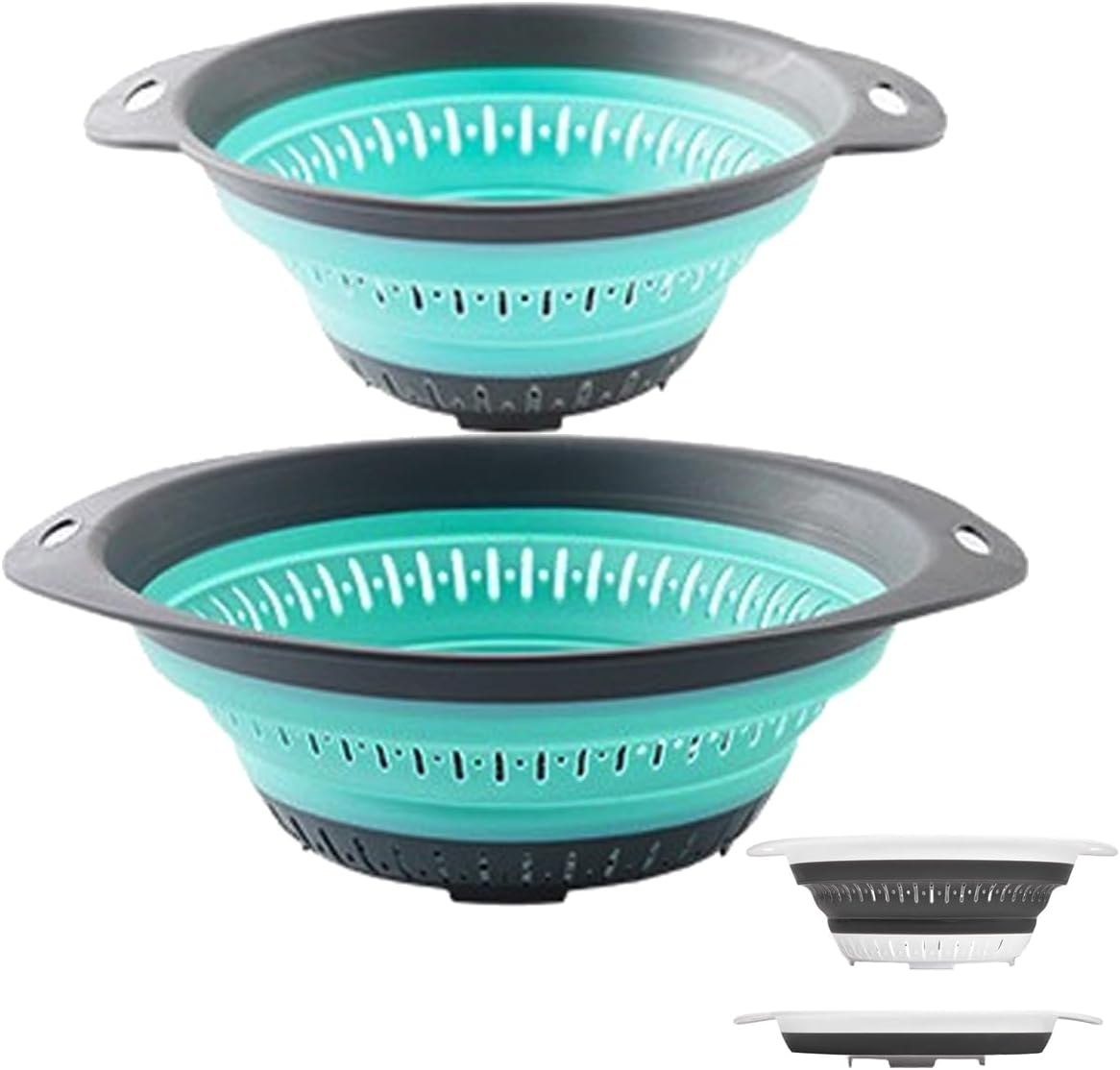 Collapsible Colander and Strainer,Silicone Strainer Colanders & Food Strainers,for Vegetable and Fruit, Kitchen Essentials (2, Blue, 1.3L+2.5L)