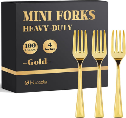 Kucoele 4 Inch Gold Mini Plastic Spoons, 100 Pack Disposable Small Dessert Spoons for Appetizer Tasting, Puddings, Ice Creams, Wedding Reception
