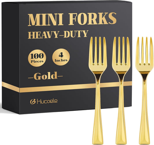 Kucoele 4 Inch Gold Mini Plastic Spoons, 100 Pack Disposable Small Dessert Spoons for Appetizer Tasting, Puddings, Ice Creams, Wedding Reception