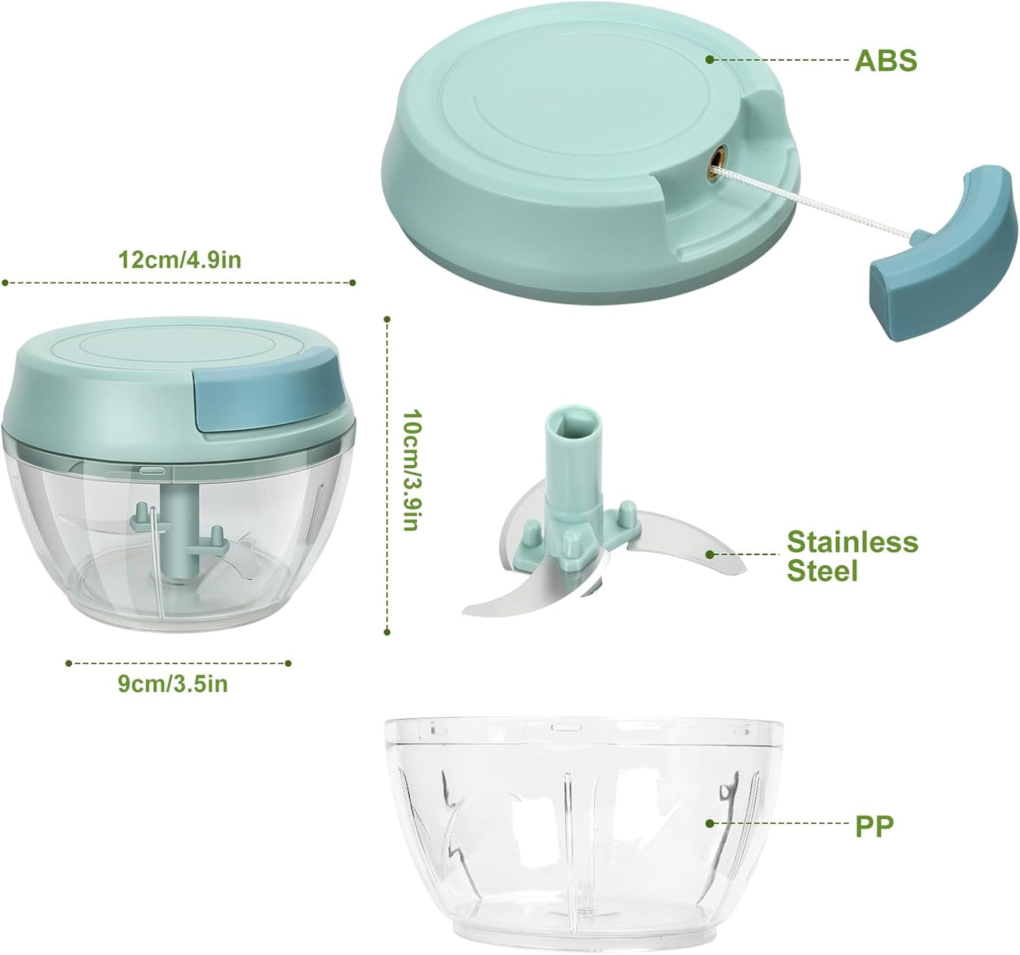 Garlic Chopper Mini Manual Hand Food Chopper for Kitchen Onion Dicer Crusher Garlic Mincer Blue 160ml