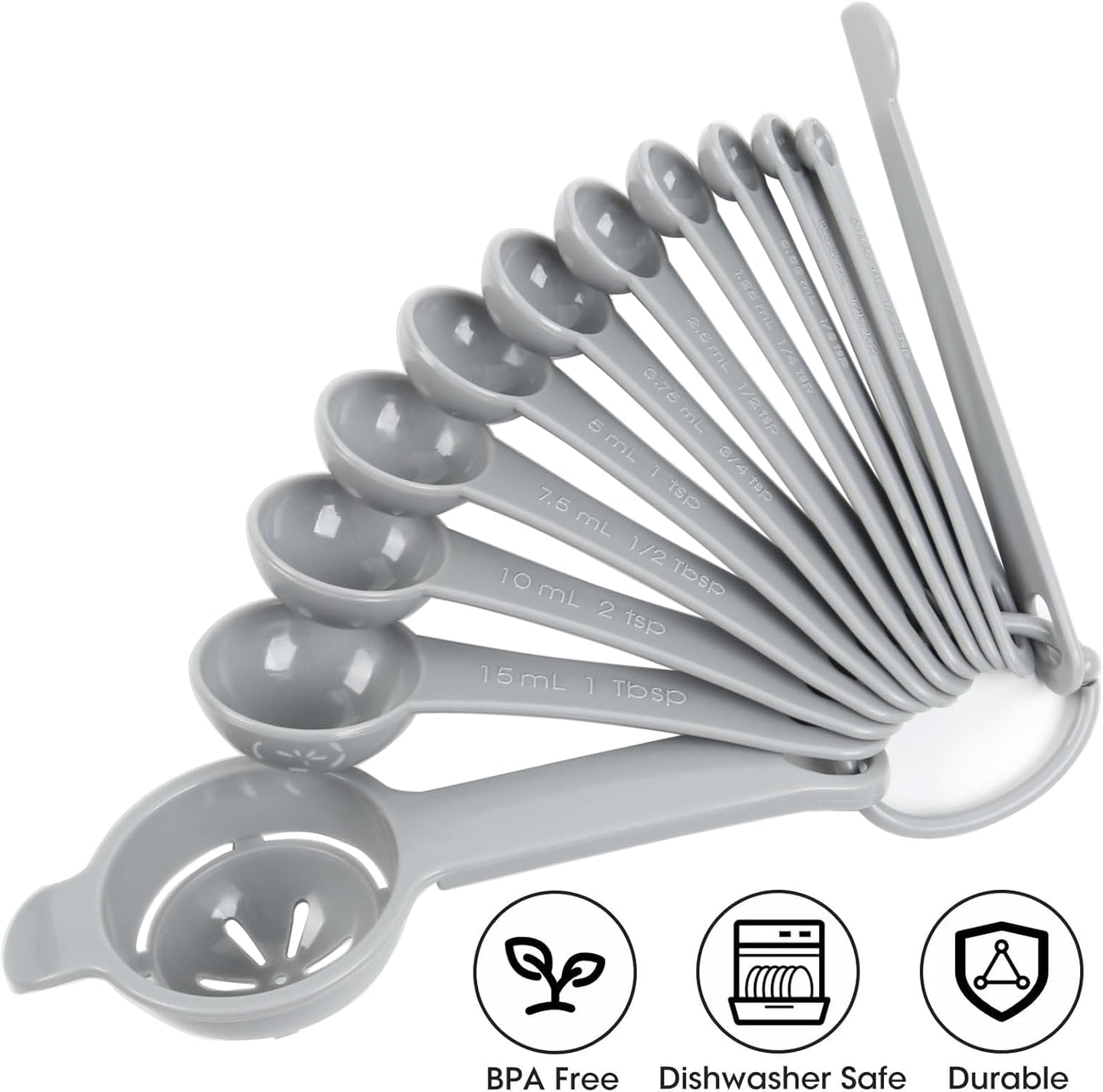 DOTINGHUX Measuring Spoons, Plastic Measuring Spoons Set with Egg Separator 12-Piece,Black