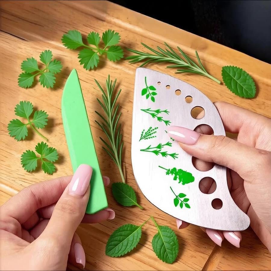 Professional 430 Stainless Steel Herb Leaf Stripper with Multi-Size Holes & Precision Blade - Kitchen Essentials for Parsley, Cilantro and Leafy Greens
