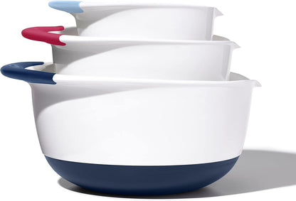 OXO Good Grips 3-Piece Plastic Mixing Bowl Set - Cadet Blue, Tower Gray, Jade, Small, Medium, Large