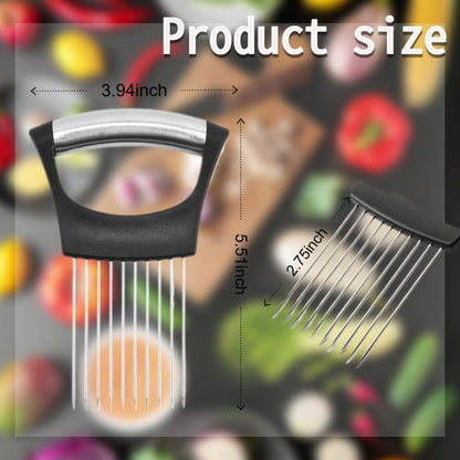 Onion Slicer and Holder Set (2-Pack) - Hands-Free Secure Slicing Tool for Onions, Tomatoes, Potatoes, Avocados, Eggs, Fruits & Meat - Ideal for Home Cooks and Professional Chefs