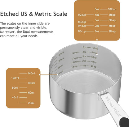 LEIFENY 2PCS 1/8CUP(30ml) Dog Cat Food Scoop, Stainless Steel Measuring Cup, Metal Pet Scooper with Inner Precision Scale Measurement