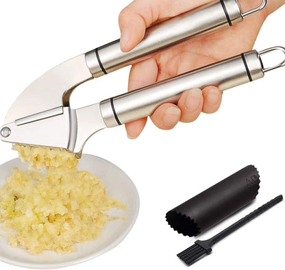 Sunkuka Premium Garlic Press Set - Large Capacity Stainless Steel Mincer, Crusher & Peeler, Ergonomic Design, Rust Roof, Easy Clean & Dishwasher Safe