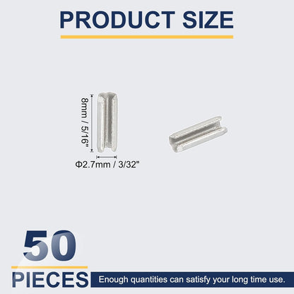 PATIKIL Slotted Spring Pin, 50 Pcs 1/8" x 3/4" (3.2mm x 20mm) 304 Stainless Steel Split Roll Pins Spring Dowel for Home Improvement Automotive Machine Repair, Silver - Colors A