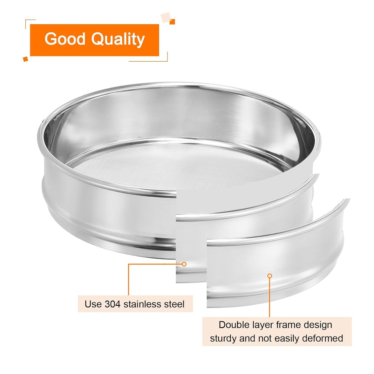 PATIKIL 40 Mesh Lab Sieve, 8" Diameter Test Sieve 304 Stainless Steel Wire Cloth (0.45mm) for Industrial Laboratory - Colors B