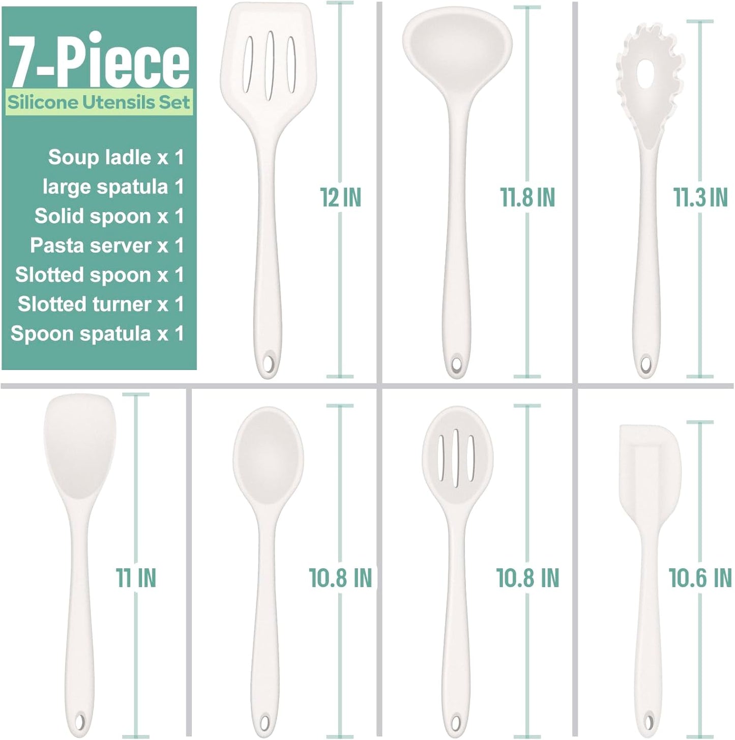 E-far Silicone Cooking Utensils Set, 7-Piece Black Heat Resistant Kitchen Utensils Set, Kitchen Nonstick Tools Spatula Ladle Spoon Pasta Server for Non-stick Cookware, Non-Toxic & Dishwasher safe
