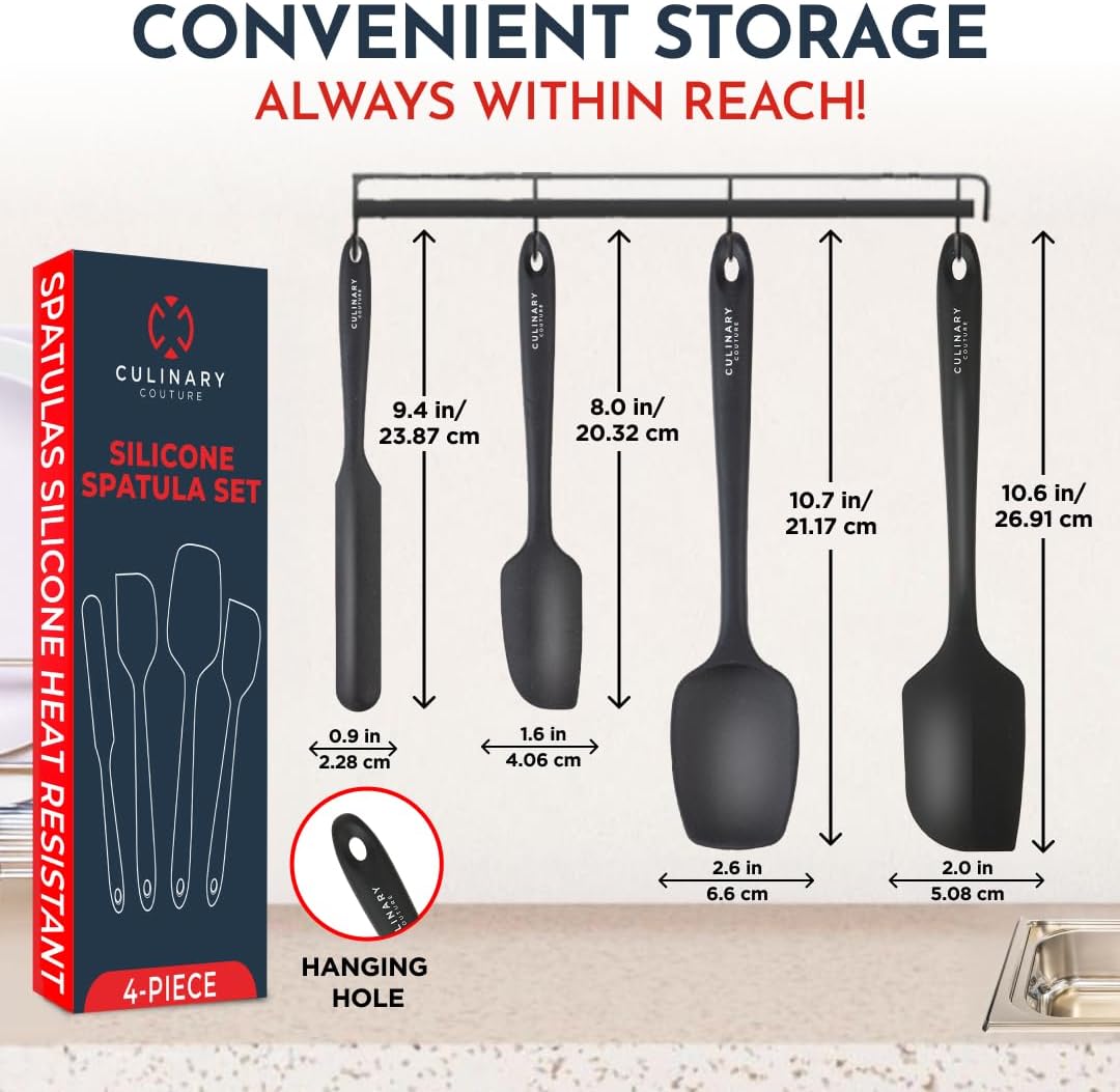 4-Piece Silicone Baking Spatula Set - Rubber Spatulas Silicone Heat Resistant, BPA-Free - Spatula Set for Nonstick Cookware - Baking Essentials