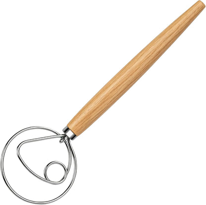 Maxjoy Danish Dough Whisk Wooden Dutch Bread Mixer with Stainless Steel Hook for Sourdough Baking Hand Tool