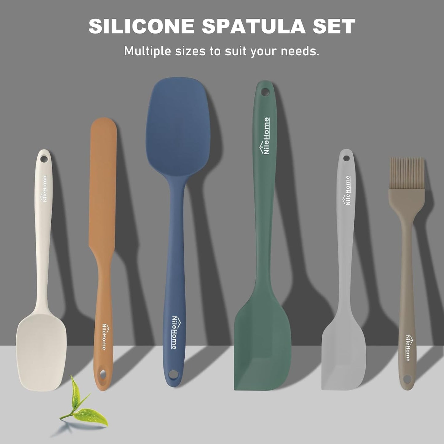 NileHome Silicone Spatula Set, 6 Pieces Food Grade Kitchen Utensils with Silicone Brush Heat Resistant Up to 600°F Dishwasher Safe BPA-Free Rubber Spatula for Scraping, Baking, Cooking, Mixing-Black