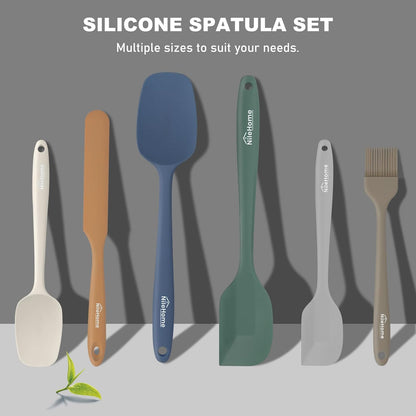 NileHome Silicone Spatula Set, 6 Pieces Food Grade Kitchen Utensils with Silicone Brush Heat Resistant Up to 600°F Dishwasher Safe BPA-Free Rubber Spatula for Scraping, Baking, Cooking, Mixing-Black