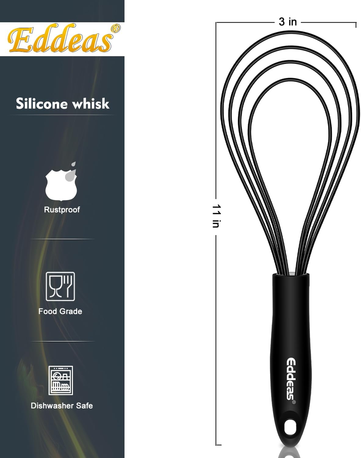 Whisks For Cooking - 500 °F Heat Resistant Silicone Whisk, Heavy Duty 7",9"&11inch Non-Scratch Balloon Kitchen Wisk tool Set, for cooking Wisking, Blending, Beating, Stirring, 3 Piece Black