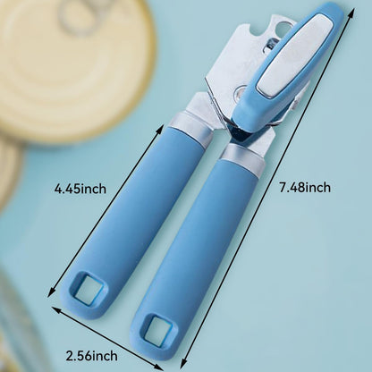 The Original Heavy Duty Stainless Steel Smooth Edge Manual Can Opener and Bottle Openers, Soft Handle, Rust Proof Oversized Handheld Easy Turn Knob,Grey
