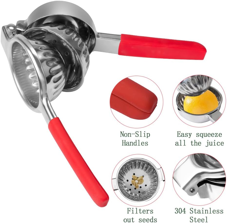 Stainless Steel Lemon Squeezer Lime Lemon and Fruit Juicer with Silicone Handles Large Manual Citrus Press Juicer