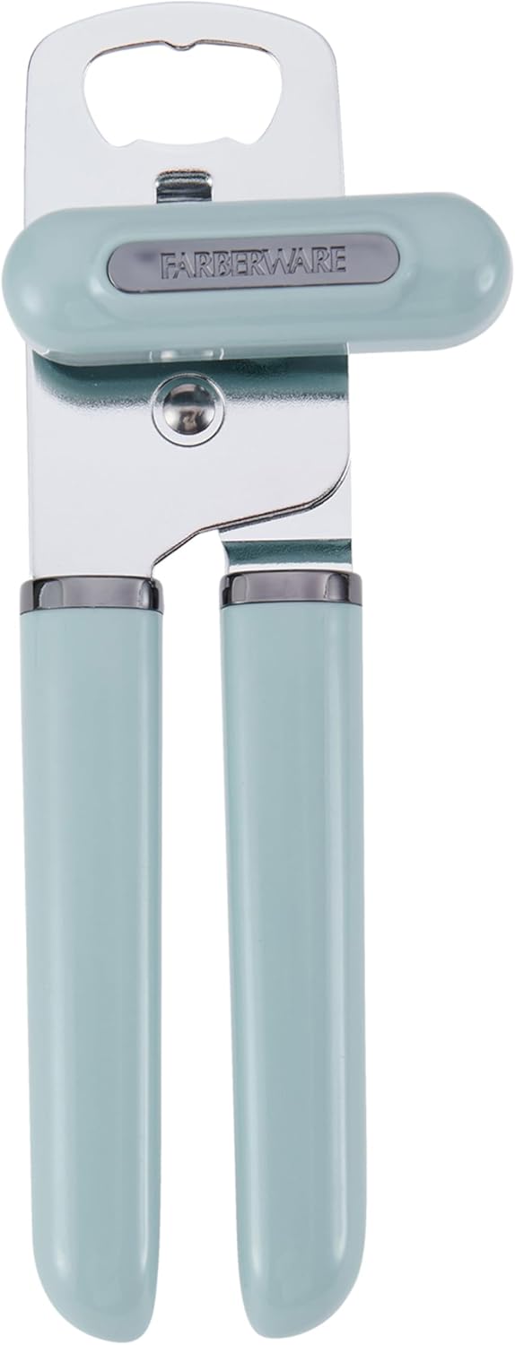 Farberware Manual Can Opener and Bottle Opener - High Carbon Stainless Steel Cutting Blade, Large Easy Turn Knob, Ergonomic Handles for Comfortable Grip, Dishwasher Safe Kitchen Gadget