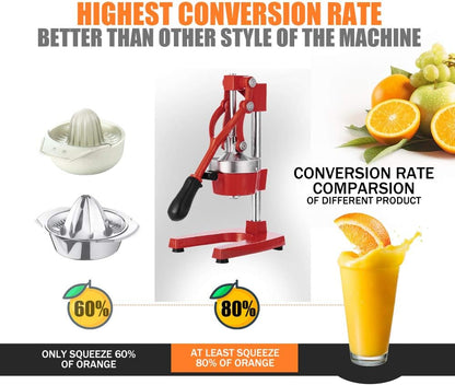 Commercial Heavy Duty Cast Iron Hand Press Manual Orange Citrus Lemon Lime Grapefruit Pomegranate Fruit Juice Squeezer Machine with Stainless Steel Cup