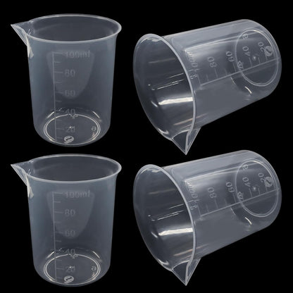 4 Pcs 50ml / 100ml /150ml /300ml Capacity Clear Measuring Cup, Transparent Lab Liquid Mixing Cups, Plastic Graduated Beakers for Kitchen Cooking Medicine Measure Tool