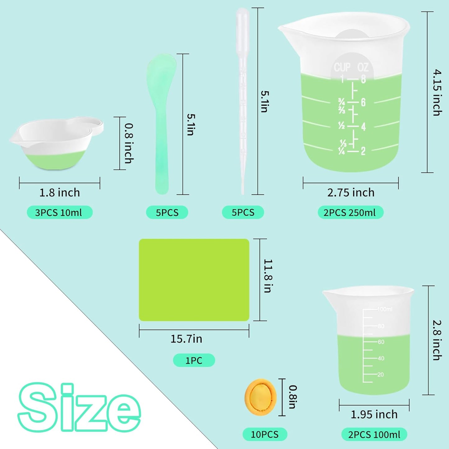 7 PCS Silicone Measuring Cups Kits,1 PCS 250ml Silicone Cups,4 PCS 100ml Non-Stick Mixing Cups,2 PCS 10ml Silicone Mold Cup Dispenser, for Casting Moulds,Jewelry Making,DIY,Crafts
