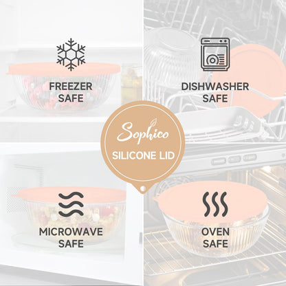 SOPHICO Silicone Replacement Lids for Pyrex Sculpted Glass & Tinted Glass Bowls Mixing Bowls（4 size）