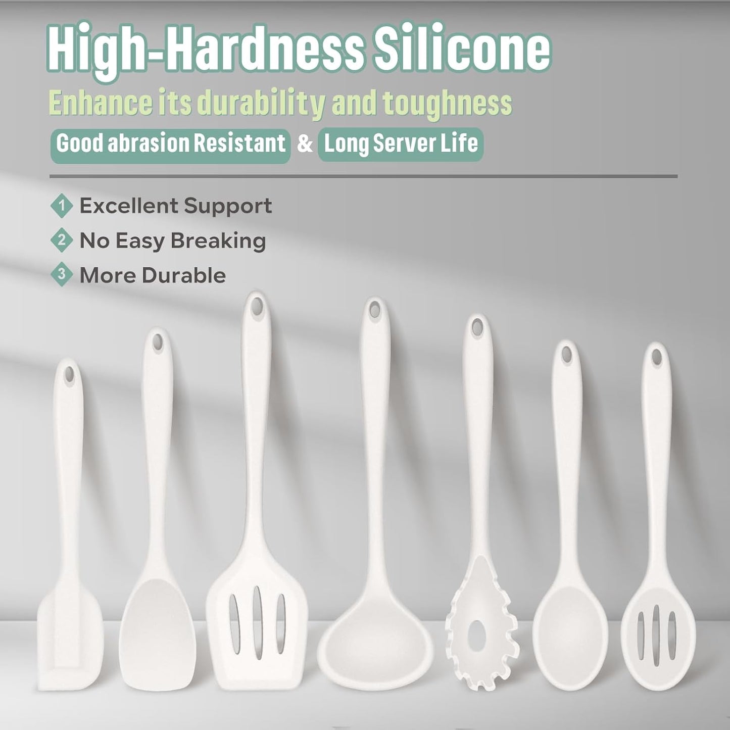 E-far Silicone Cooking Utensils Set, 7-Piece Black Heat Resistant Kitchen Utensils Set, Kitchen Nonstick Tools Spatula Ladle Spoon Pasta Server for Non-stick Cookware, Non-Toxic & Dishwasher safe