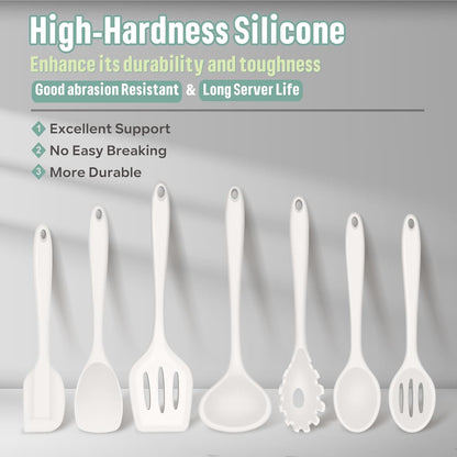 E-far Silicone Cooking Utensils Set, 7-Piece Black Heat Resistant Kitchen Utensils Set, Kitchen Nonstick Tools Spatula Ladle Spoon Pasta Server for Non-stick Cookware, Non-Toxic & Dishwasher safe