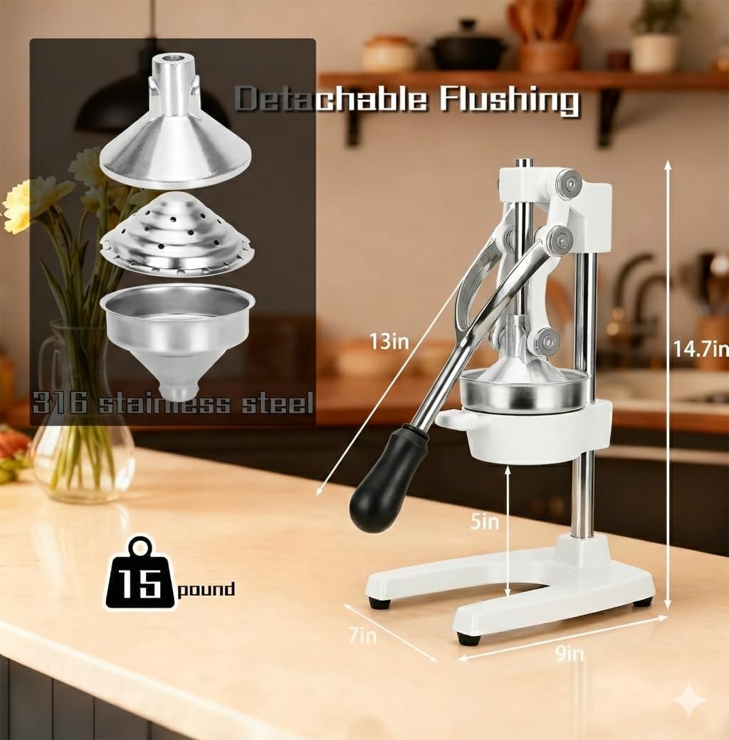 Cast Iron Juicer, Cast Iron Juicer Hand Press Heavy Duty for Squeeze Fresher Juice from Oranges, Lemons, Pomegranates, Effortless, Stable, Easy Clean for Home, Bar, Commercial Use