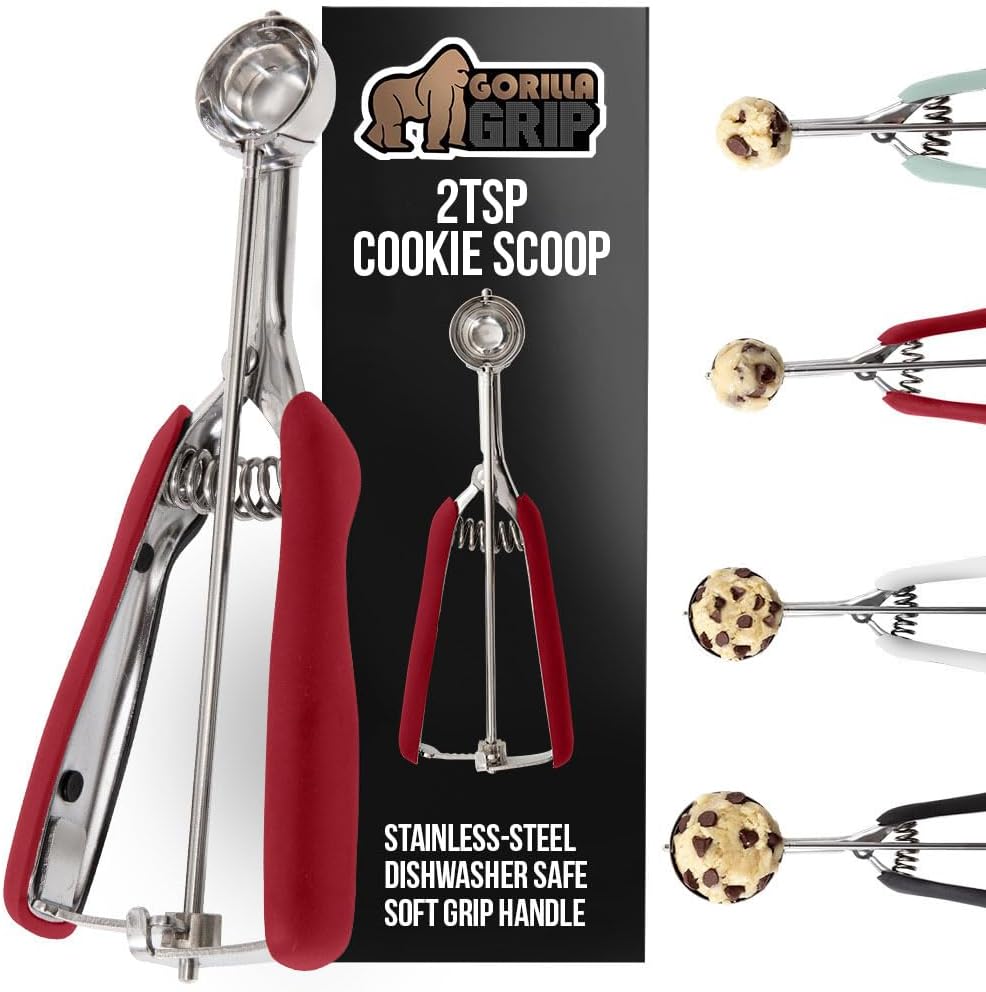 GORILLA GRIP BPA-Free 304 Stainless Steel Cookie Scoop, 1 TBSP Scooper #60, Soft Grip Handle, Easy Food Release, Create Even Portions, Multipurpose Kitchen Melon Baller, Meatball Spring Scoops, Mint