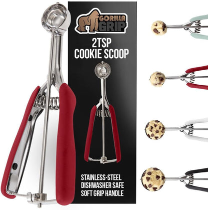 GORILLA GRIP BPA-Free 304 Stainless Steel Cookie Scoop, 1 TBSP Scooper #60, Soft Grip Handle, Easy Food Release, Create Even Portions, Multipurpose Kitchen Melon Baller, Meatball Spring Scoops, Mint