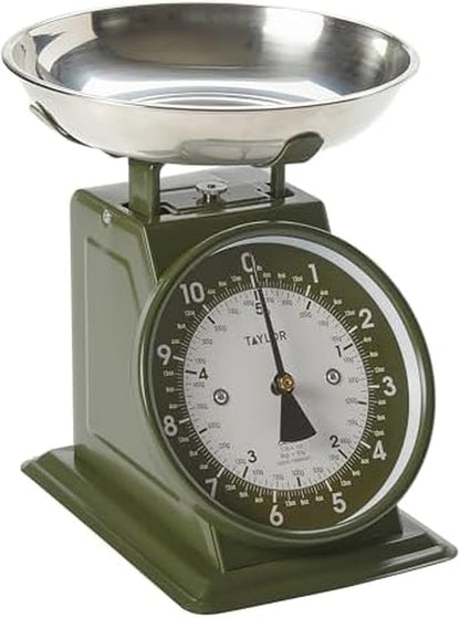 Taylor Mechanical Kitchen Food Scale with Bowl, Weighs Up to 11lbs, Measures in Grams and Ounces, Analog Cooking Scale for Baking, Black and Silver