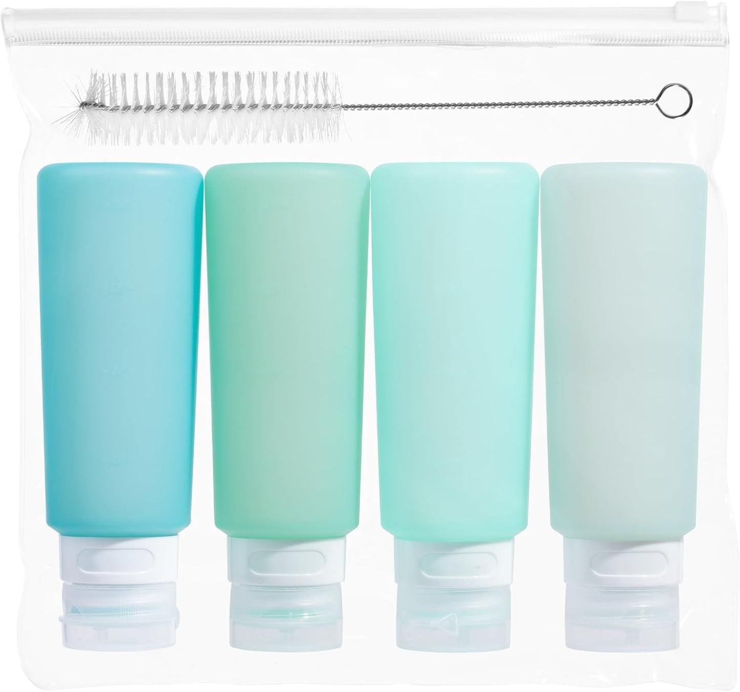 MICEBAY Condiment Squeeze Bottles for Sauces, 2-oz Mini Silicone Salad Dressing Container to Go with Reusable Sandwich Bag, Leakproof Ketchup Bottle for Bento Lunch Box, 4 Pack, Candies