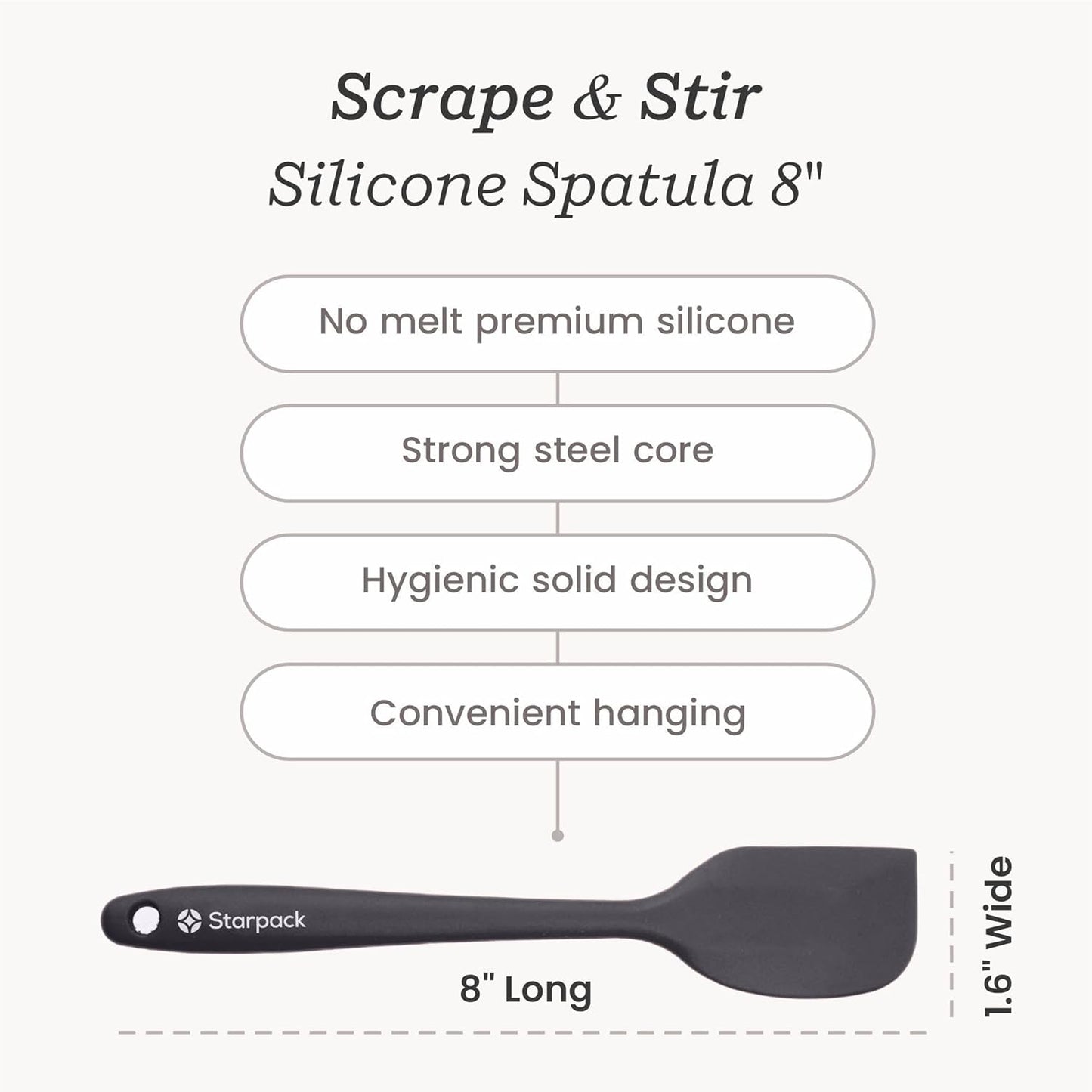 Starpack 'Scrape and Stir' Silicone Rubber Spatula Set (4-Piece) - LFGB Non Toxic, 600°F Heat Resistant, BPA-Free, One-Piece Kitchen Baking Spatulas - Dishwasher Safe for Nonstick Cookware Earthy Pink