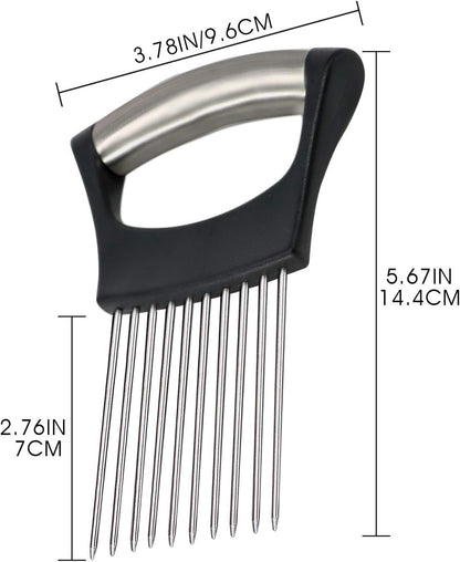 Onion Holder & Food Slicer Cutter Tool – Stainless Steel Vegetable & Fruit Slicing Assistant for Easy, Safe Cutting (Black)