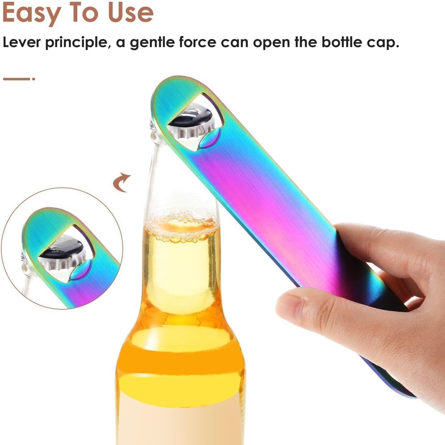 4 Pcs Heavy Duty Stainless Steel Flat Bottle Opener Bartender 7 Inch Solid Beer Opener for Bar Kitchen Wedding Birthday Party(Laser, Gradient Pink, Natural, Gold)